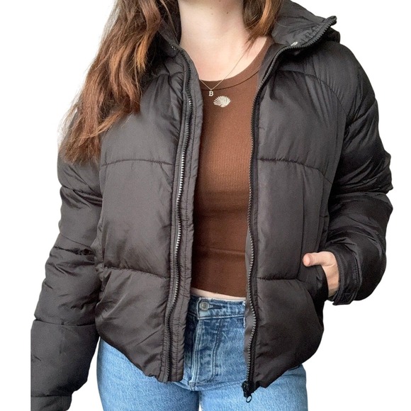 Missguided Black Puffer Jacket | Women's Size US 6 Tall | Hooded Coat w/ Pockets - Picture 1 of 4